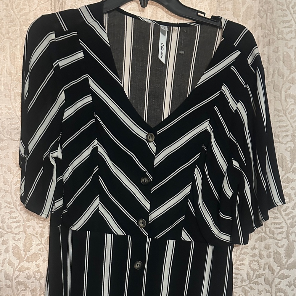 Black and White Striped Button-Down Dress